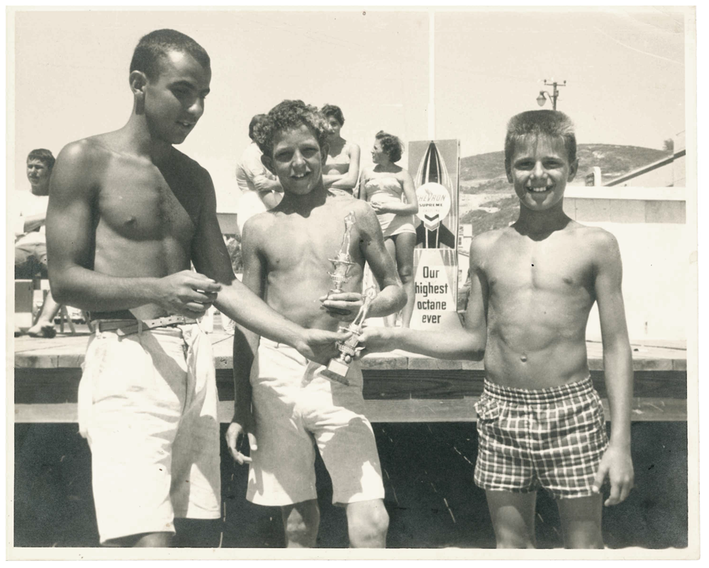1940's or 1950's picture of 3 boys with trophy's at main beach